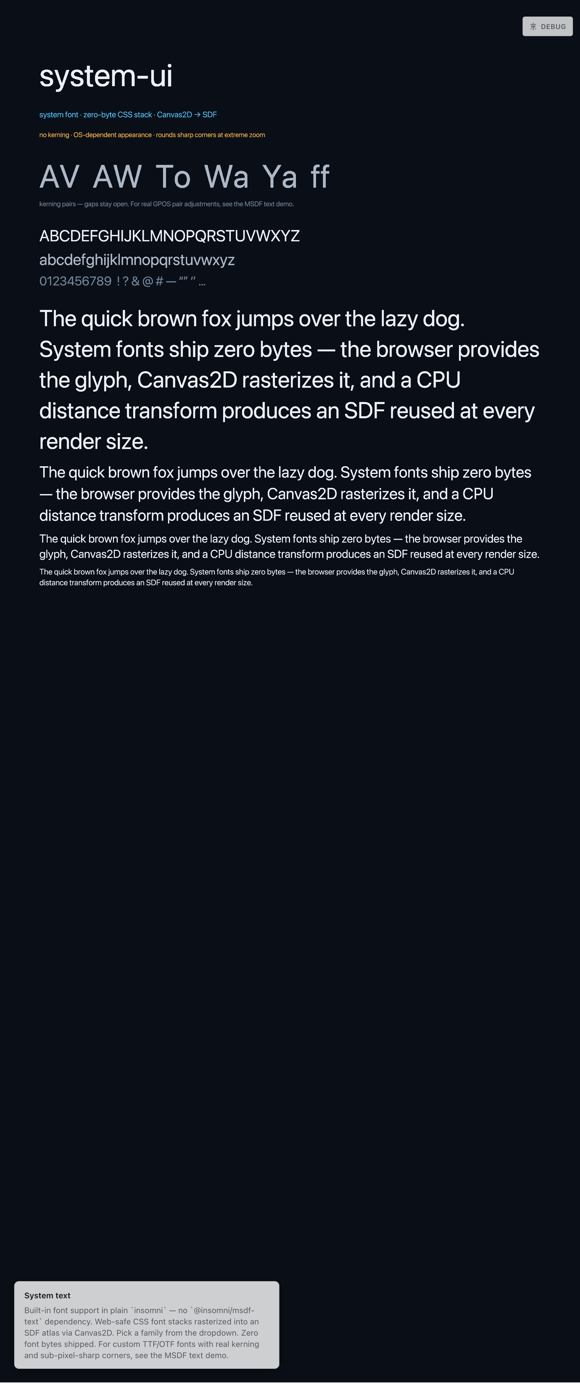 Preview of the System text demo